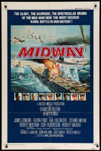 2p564 MIDWAY style B 1sh '76 Charlton Heston, Henry Fonda, dramatic naval battle art!