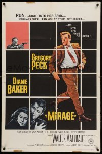 2p569 MIRAGE 1sh '65 cool artwork of Gregory Peck & Diane Baker!