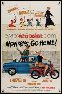 2p577 MONKEYS GO HOME 1sh '67 Disney, art of Maurice Chevalier, Yvette Mimieux & apes!