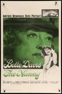 2p596 NANNY 1sh '65 creepy close up portrait of Bette Davis, Hammer horror!
