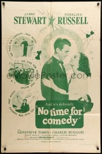 2p610 NO TIME FOR COMEDY 1sh R56 romantic close up of Jimmy Stewart & Rosalind Russell!