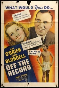 2p621 OFF THE RECORD 1sh '39 newspaper reporters Pat O'Brien & Joan Blondell adopt Bobby Jordan!