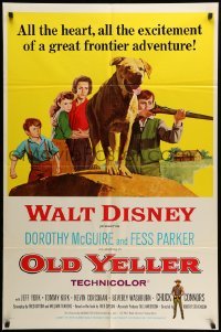 2p624 OLD YELLER 1sh R65 Dorothy McGuire, Fess Parker, art of Disney's most classic canine!