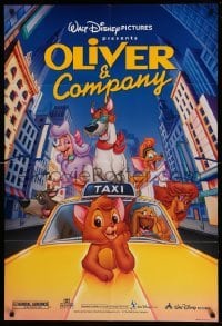 2p626 OLIVER & COMPANY DS 1sh R96 Disney cartoon cats & dogs in New York City!
