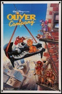 2p625 OLIVER & COMPANY 1sh '88 art of Walt Disney cats & dogs in New York City by Bill Morrison!