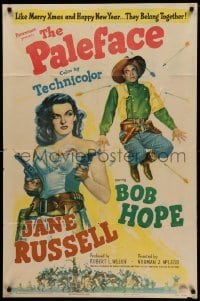 2p661 PALEFACE style A 1sh '48 art of sexy Jane Russell with two pistols & cowboy Bob Hope!