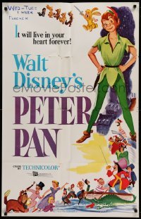2p673 PETER PAN 1sh R58 Walt Disney animated cartoon fantasy classic, great full-length art!