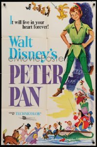 2p674 PETER PAN 1sh R76 Walt Disney animated cartoon fantasy classic, great full-length art!