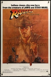 2p706 RAIDERS OF THE LOST ARK 1sh '81 great art of adventurer Harrison Ford by Richard Amsel!