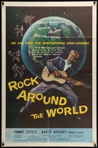 2p734 ROCK AROUND THE WORLD 1sh '57 early rock & roll, great artwork of Tommy Steele!