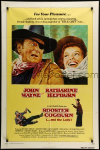 2p737 ROOSTER COGBURN 1sh '75 great art of John Wayne & Katharine Hepburn!