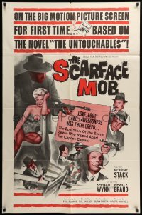 2p757 SCARFACE MOB 1sh '62 Barbara Nichols, cool art of Robert Stack as Eliot Ness!