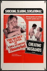 2p763 SECRET SEX LIVES OF LOVE STARVED HOUSEWIVES/CHEATING HUSBANDS 25x38 1sh '72 sexy double-bill