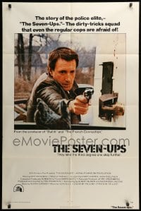 2p767 SEVEN-UPS int'l 1sh '74 close up of elite policeman Roy Scheider pointing gun!