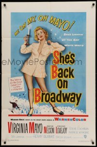 2p773 SHE'S BACK ON BROADWAY 1sh '53 full-length sexy Virginia Mayo in skimpy outfit!