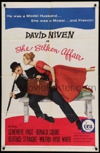 2p777 SILKEN AFFAIR 1sh '56 David Niven is a model husband, sexy Genevieve Page is a French model!