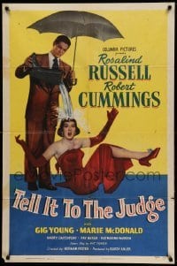 2p851 TELL IT TO THE JUDGE 1sh '49 Robert Cummings dumps water on Rosalind Russell!