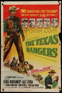2p858 TEXAS RANGERS 1sh '51 full-length art of cowboy lawman George Montgomery!