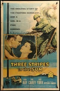 2p885 THREE STRIPES IN THE SUN 1sh '55 Aldo Ray hated all Japanese until Mitsuko Kimura, rare!