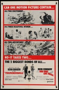 2p888 THUNDERBALL/YOU ONLY LIVE TWICE 1sh '71 Sean Connery's two biggest James Bonds of all!