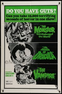 2p911 DO YOU HAVE GUTS 1sh '71 monster & vampire triple-bill, 15,000 terrifying seconds of horror!