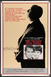 2p917 TROUBLE WITH HARRY 1sh R83 Alfred Hitchcock profile, c/u of Forsythe & Shirley MacLaine!