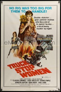 2p918 TRUCK STOP WOMEN 1sh '74 no rig was too big for sexy Claudia Jennings, Smith art!
