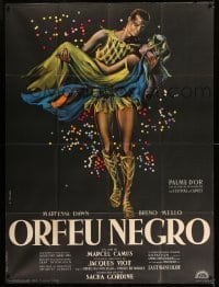 2s636 BLACK ORPHEUS French 1p R61 Marcel Camus' Orfeu Negro, best art by Georges Allard!