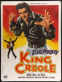 2s791 KING CREOLE French 1p R80s best different artwork of tough Elvis Presley by Jean Mascii!
