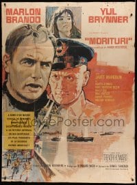 2s837 MORITURI French 1p '65 art of Marlon Brando & Nazi captain Yul Brynner by Tealdi!
