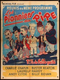 2s873 PIONEERS OF LAUGHTER French 1p 1961 art of Chaplin, Keaton, AND Laurel & Hardy together!