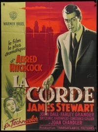 2s906 ROPE French 1p '50 Hitchcock, different Grinsson art of James Stewart with murder weapon!