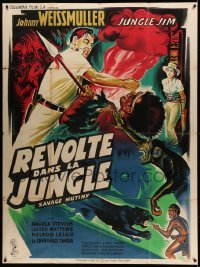2s912 SAVAGE MUTINY French 1p '56 Belinsky art of Johnny Weissmuller as Jungle Jim fighting!