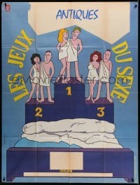 2s920 SEX OLYMPICS French 1p '72 Maquette Loris cartoon art of winning couples standing on bed!