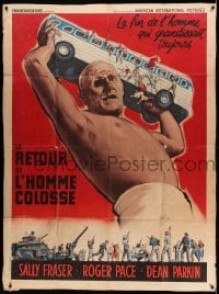 2s989 WAR OF THE COLOSSAL BEAST French 1p '61 art of the towering terror from Hell holding bus!