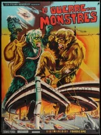 2s990 WAR OF THE GARGANTUAS French 1p '66 cool different art of giant monsters battling over city!