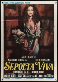 2s389 SEPOLTA VIVA Italian 1p '73 art of sexy half-naked Agostina Belli holding baby!