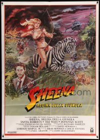 2s392 SHEENA Italian 1p '84 art of sexy Tanya Roberts with bow & arrows riding zebra in Africa!