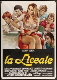 2s413 TEASERS Italian 1p '75 La Liceale, art of teen boys staring at sexy Gloria Guida by Casaro!