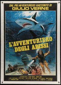 2s424 TREASURE OF JAMAICA REEF Italian 1p '79 cool art of scuba diver & shark underwater!