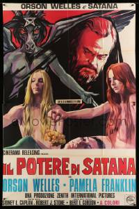 2s258 NECROMANCY Italian 2p '74 wild different art of Orson Welles, Pamela Franklin & Satan!