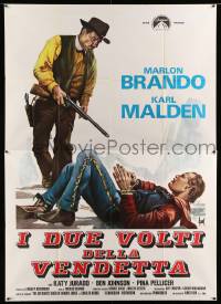 2s260 ONE EYED JACKS Italian 2p R70s Aller artwork of star & director Marlon Brando & Karl Malden!