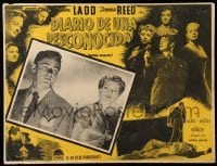 2s467 CHICAGO DEADLINE Mexican LC '49 cool image of Alan Ladd & June Havoc, bad girl film noir!