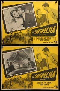 2s573 SUSPICION 3 Mexican LCs '41 Alfred Hitchcock, Cary Grant & Joan Fontaine shown in both!