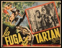 2s539 TARZAN ESCAPES Mexican LC R50s close up of Johnny Weissmuller sneaking up behind native!