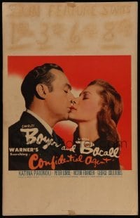 2s056 CONFIDENTIAL AGENT WC '45 c/u of Charles Boyer about to kiss Lauren 'The Look' Bacall!