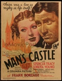 2s124 MAN'S CASTLE WC '33 great close up artwork of Spencer Tracy & pretty Loretta Young!
