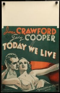 2s186 TODAY WE LIVE WC '33 art of sexy Joan Crawford & Gary Cooper, from William Faulkner's story!