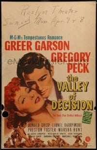 2s193 VALLEY OF DECISION WC '45 art of pretty Greer Garson romanced by Gregory Peck!