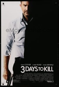 2t054 3 DAYS TO KILL advance DS 1sh '14 image of Kevin Costner as dying Secret Service agent!